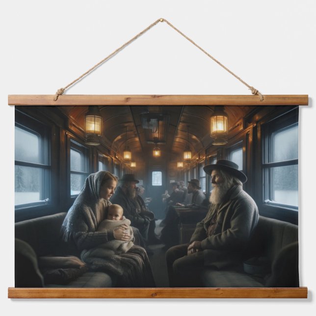 Rustikale Winterreise - Vintage Nostalgie Wandteppich Mit Holzrahmen (Vorne)