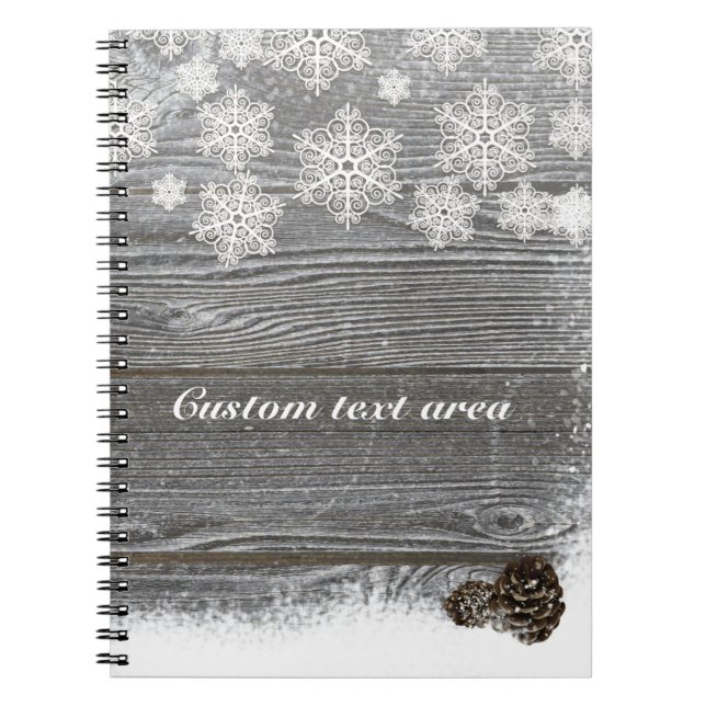 Rustikale Winterschneeflocken & Pinecones Notebook Notizblock (Vorderseite)