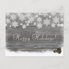 Rustikale Winterschneeflocken & Pinecones Postkart Feiertagspostkarte