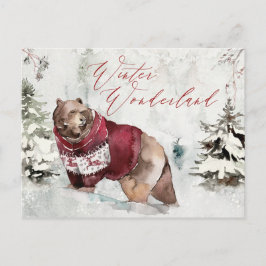 Rustikale Winterschneeszene mit Wildbär Postkarte