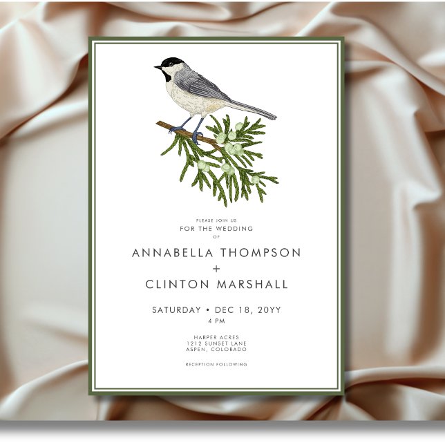 Rustikale Wintervogel- und Pine-Spray Einladung (Rustic Winter Bird & Pine Spray Wedding Invitation)