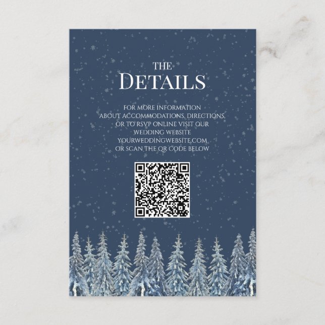 Rustikale Winterwald-Hochzeit QR-Code-Details Eins Begleitkarte (Vorderseite)