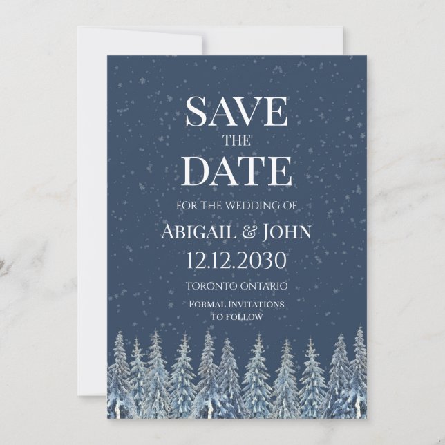 Rustikale Winterwald-Hochzeit Save the Date Karte (Vorderseite)