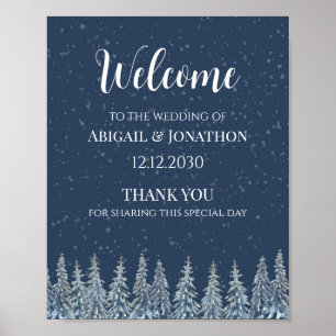 Rustikale Winterwald-Hochzeitsbegrüßung Poster
