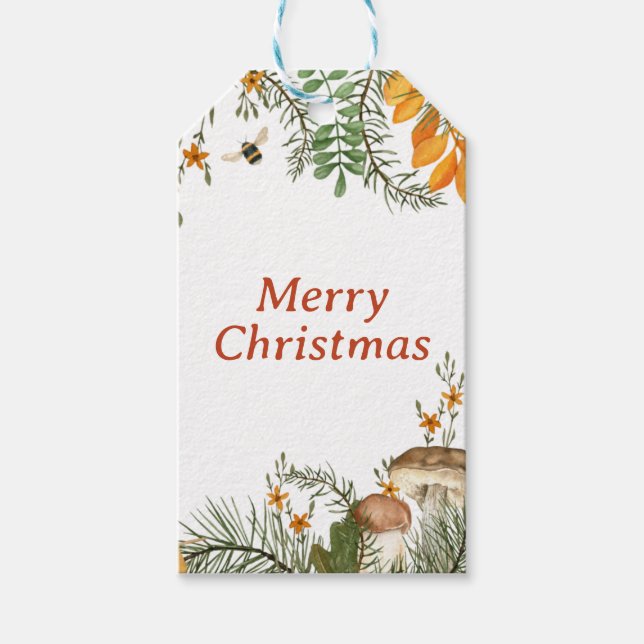 Rustikale Winterwald Pilze Frohe Weihnachten Geschenkanhänger (Vorderseite)