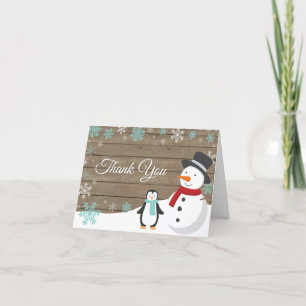 Rustikale Winterweihnachtsferien Aquamarine Schnee Dankeskarte