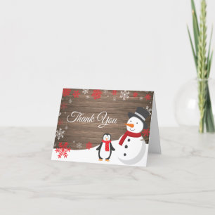 Rustikale Winterweihnachtsferien Rote Schneeflocke Dankeskarte