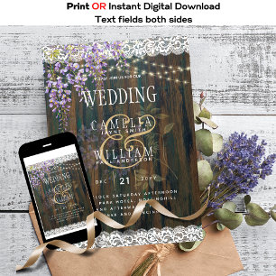Rustikale Wisteria Wood Print oder digitale Hochze Einladung