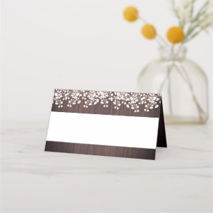 Rustikale Wood Babys atmen Blumenhochzeit Platzkarte