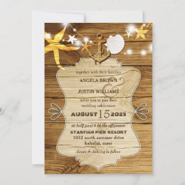 Rustikale Wood Beach Starfish Hochzeit Einladung