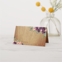 Rustikale Wood Burgundy Blush Floral Wedding Platzkarte