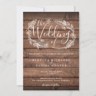 Rustikale Wood Floral Garland Script Hochzeit Einladung