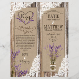 Rustikale Wood Lavendel Lace Floral Programmkarte