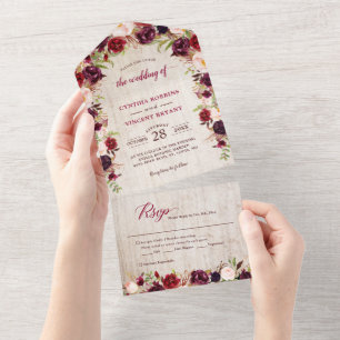 Rustikale Wood Marsala Floral Wedding (kein ENV er All In One Einladung