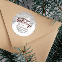 Rustikale Wood Winter Tree Burgund Rücksendeadress