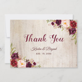 Rustikale Woodgrain Burgundy Blush Floral Wedding Dankeskarte