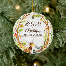 Rustikale Woodland Animals Baby's First Christmas Keramik Ornament