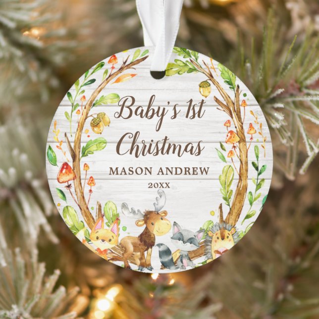 Rustikale Woodland Animals Baby's First Christmas Ornament (Baum)