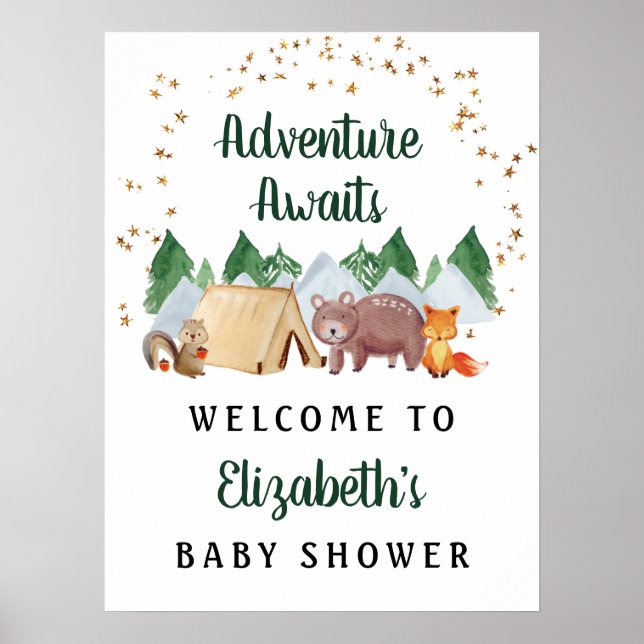 Rustikale Woodland Animals Kinderdusche Begrüßungs Poster (Vorne)