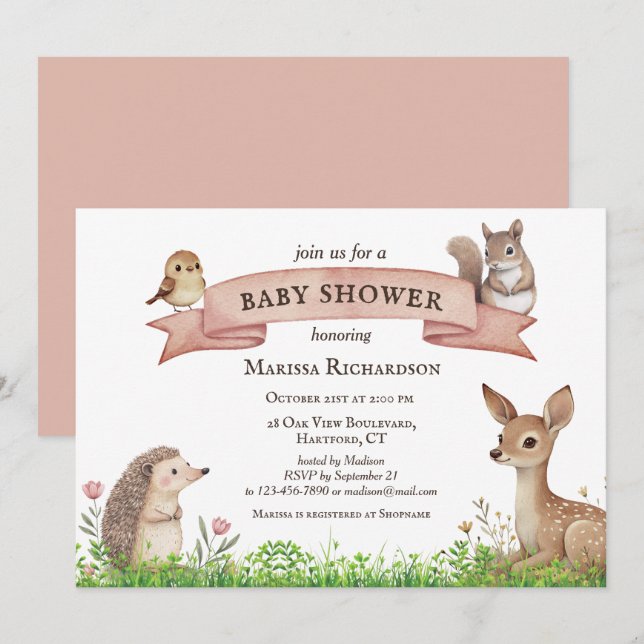 Rustikale Woodland Animals Kinderdusche Einladung (Vorne/Hinten)