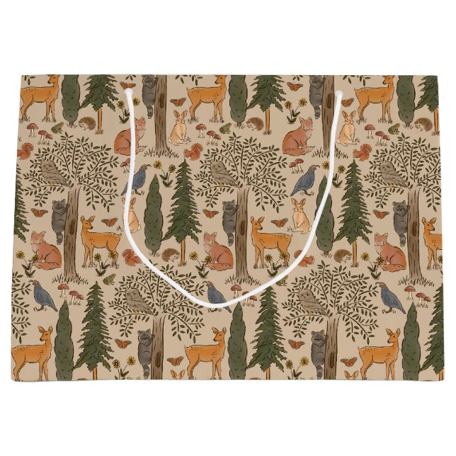 Rustikale Woodland Animals Kinderdusche Große Geschenktüte (Vorderseite)