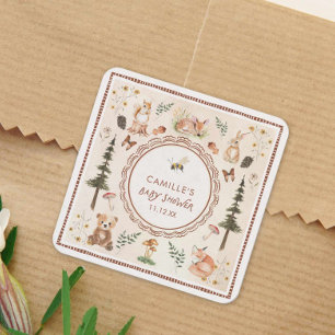 Rustikale Woodland Babydusche Quadratischer Aufkleber