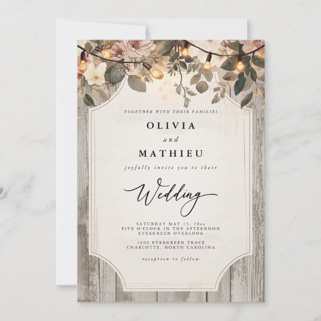 Rustikale Woodland Bloom Wedding Einladung (Vorderseite)