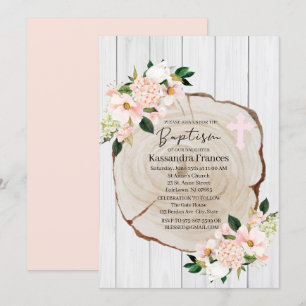 Rustikale Woodland Blush Bloral Taufe Einladung