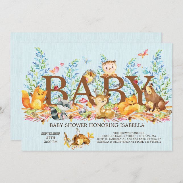 Rustikale Woodland Boys Kinderdusche Einladung (Vorne/Hinten)