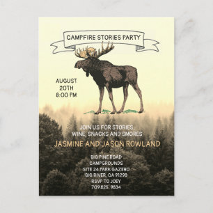 Rustikale Woodland Elche Campfire Party Einladunge Postkarte