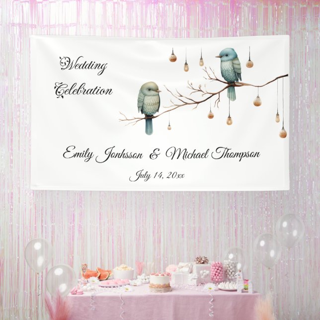 Rustikale Woodland Love Birds Romantische Hochzeit Banner (Party)
