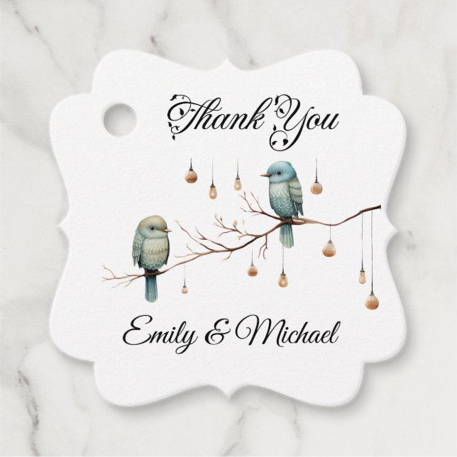 Rustikale Woodland Love Birds Romantische Hochzeit Geschenkanhänger (Vorderseite)