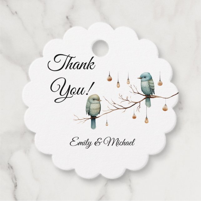 Rustikale Woodland Love Birds Romantische Hochzeit Geschenkanhänger (Vorderseite)