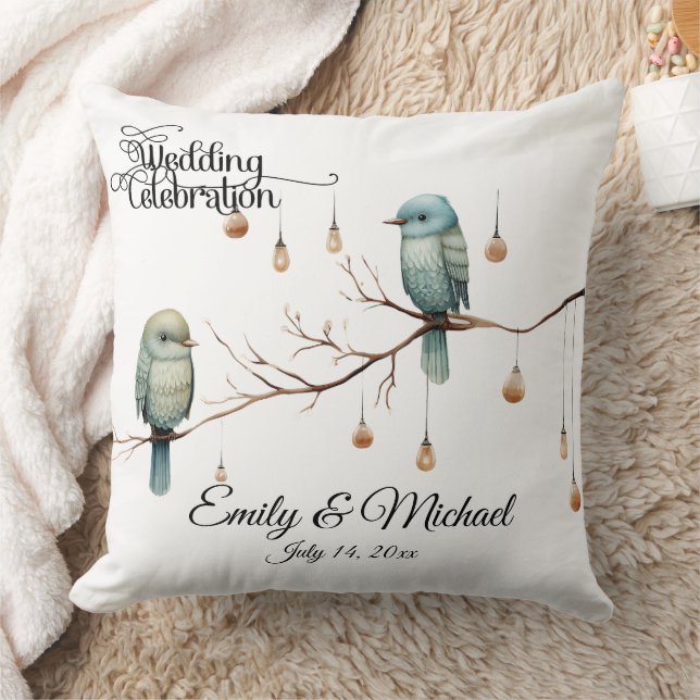 Rustikale Woodland Love Birds Romantische Hochzeit Kissen (Decke)