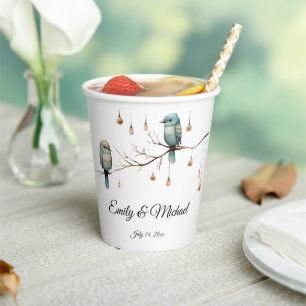 Rustikale Woodland Love Birds Romantische Hochzeit Pappbecher
