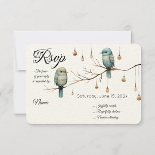 Rustikale Woodland Love Birds Romantische Hochzeit RSVP Karte