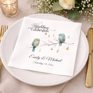 Rustikale Woodland Love Birds Romantische Hochzeit Serviette