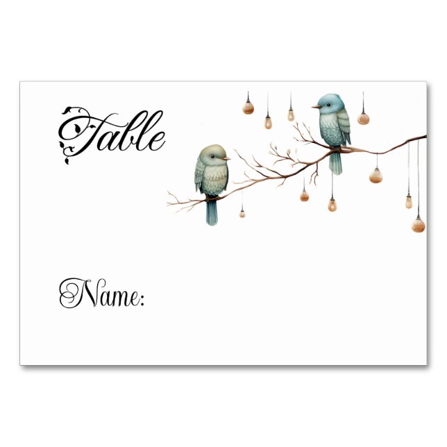 Rustikale Woodland Love Birds Romantische Hochzeit Tischnummer (Vorderseite)