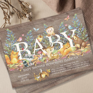 Rustikale Woodland Neutral Baby Dusche Einladung