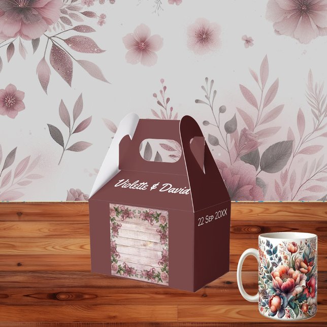 Rustikale Woodland-Rose Blumenlandhochzeit Geschenkschachtel (Rustic Woodland Roses Floral Country Wedding Favor Boxes)