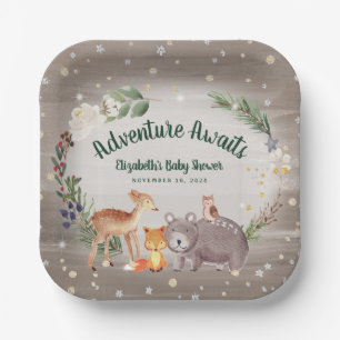 Rustikale Woodland-Tiere Winter Baby-Dusche Pappteller