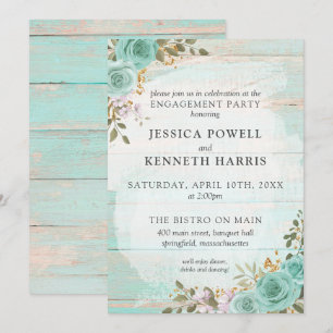 Rustikale Woods Turquoise Floral Engagement Party Einladung