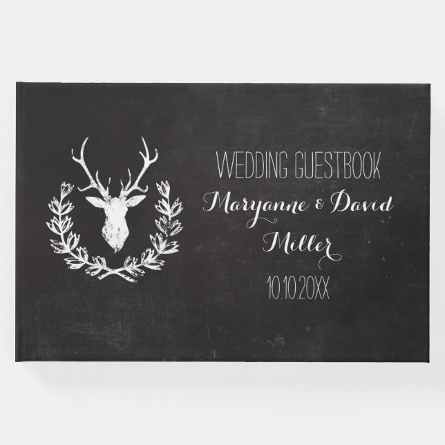 Rustikale Wraath Deer Chalkboard Hochzeit Gästebuch (Vorderseite)