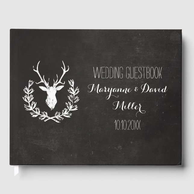 Rustikale Wraath Deer Chalkboard Hochzeit Gästebuch (Vorderseite)