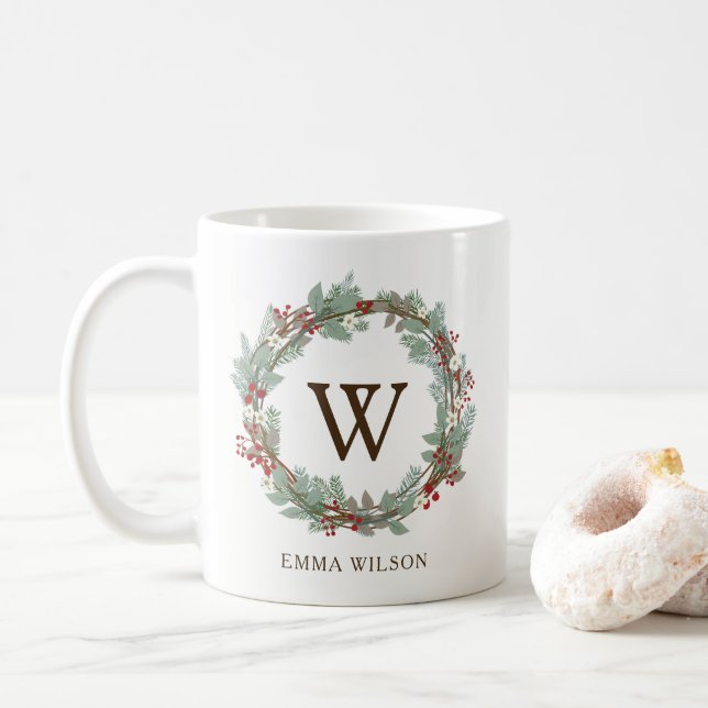 Rustikale Wreath-Monogramm-Kaffee-Tasse Tasse (Mit Donut)