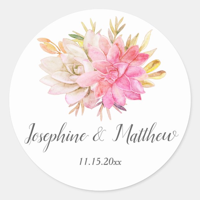 Rustikale Wüstensukkulente Hochzeit Runder Aufkleber (Vorderseite)