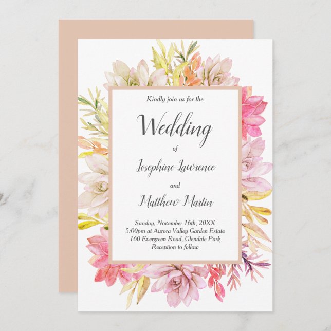 Rustikale Wüstensukkulente Hochzeitseinladungen Einladung (Vorne/Hinten)