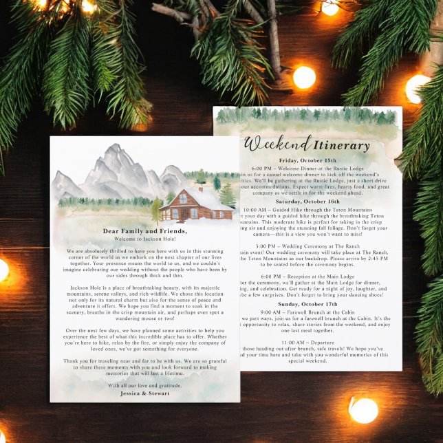 Rustikale Wyoming-Hochzeit in Urlaubsort Einladung (Rustic Wyoming destination wedding itinerary Invitation)