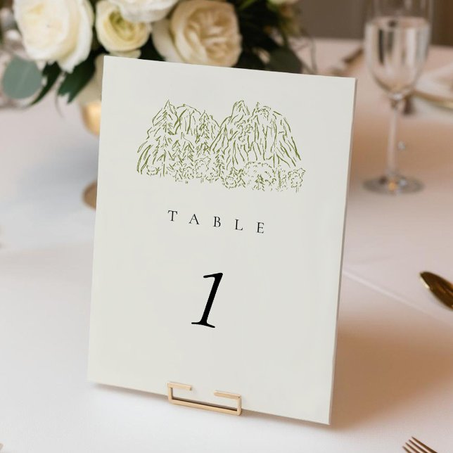 Rustikale Yosemite-Berg-Hochzeitstisch-Nummer 5x7" (Rustic Yosemite Mountain Range 5x7" Wedding Table Number)