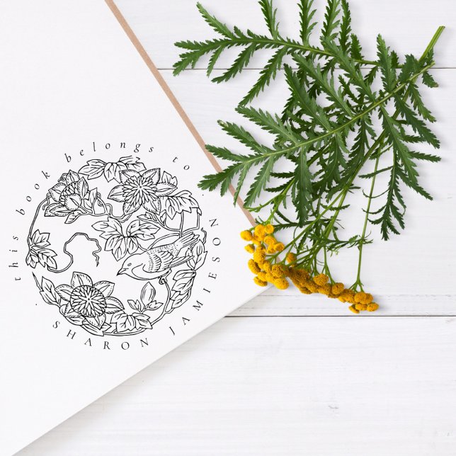 Rustikale, zarte Blumenvogel Individuelle Name Lib Gummistempel (Von Creator hochgeladen)